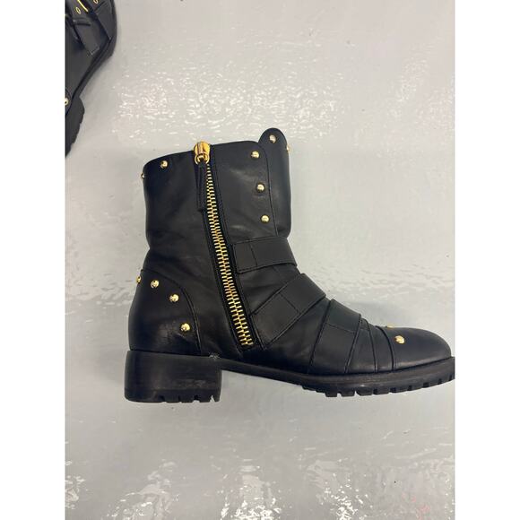 Giuseppe Zanotti Blk Leather Studded Moto Ankle Boots Women’s 6 IT36 Buckle Zip - Picture 9 of 16
